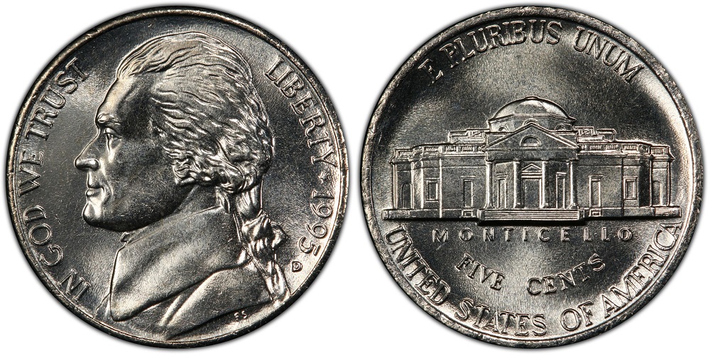 Side-by-side comparison of 1995 nickel reverse: weak steps (common) vs Full Steps (rare and valuable)